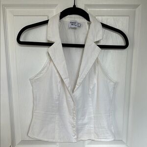 Collared Button Down White Sleeveless Halter Top